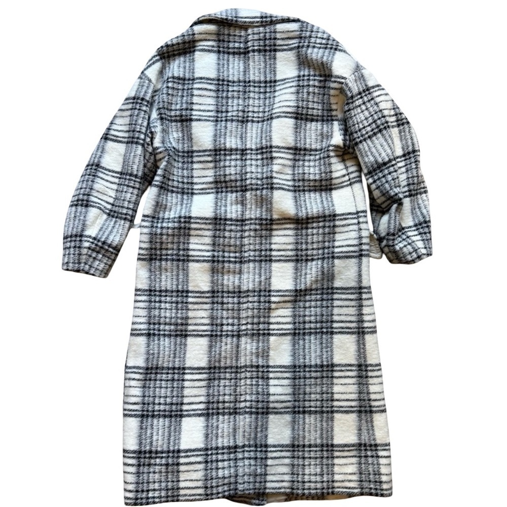 Dex Black and Cream White Plaid Trench Pea Coat Size S Cozy Winter - Picture 3 of 15